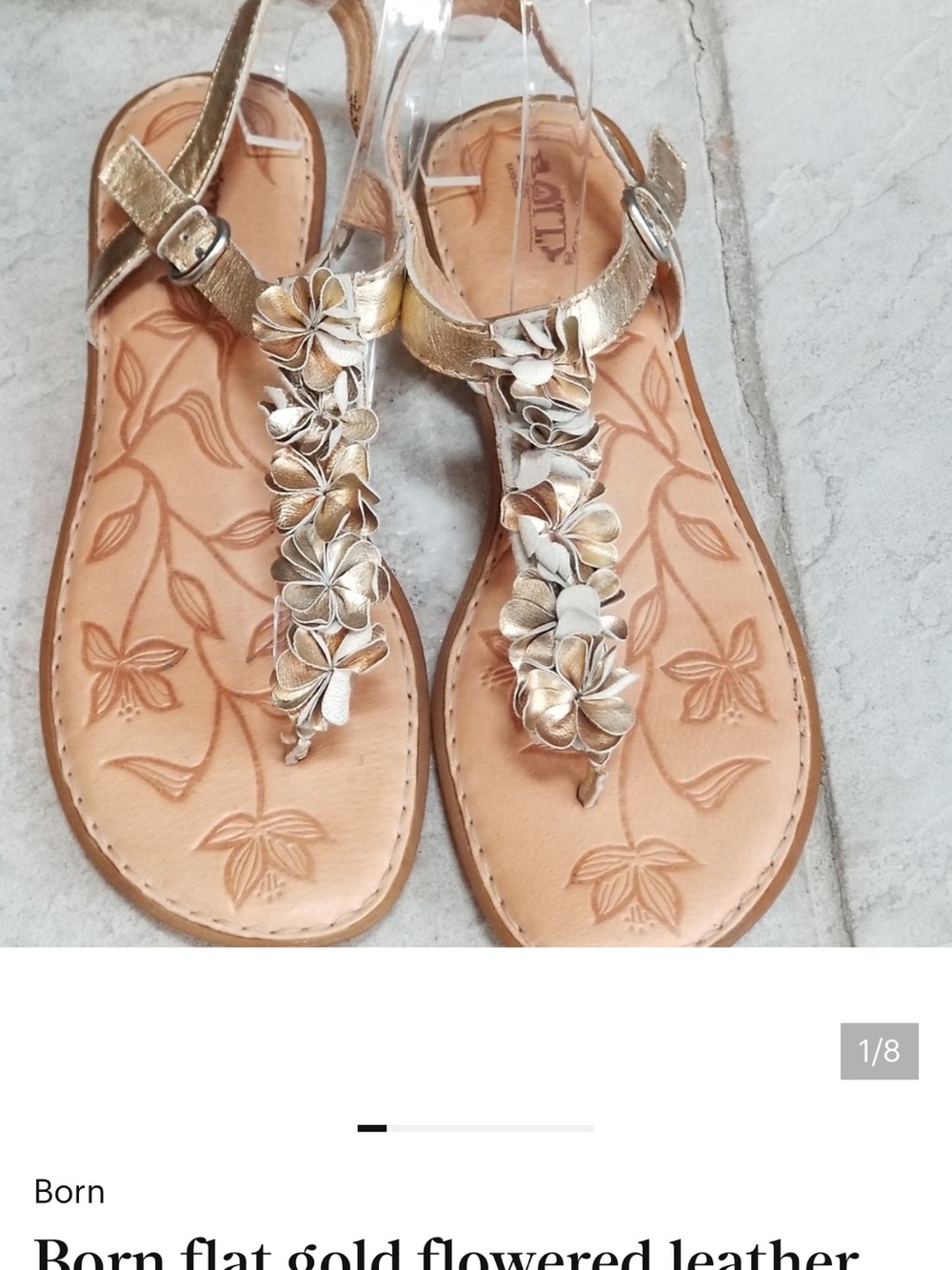 Born Gold Floral Leather T-Strap Sandals